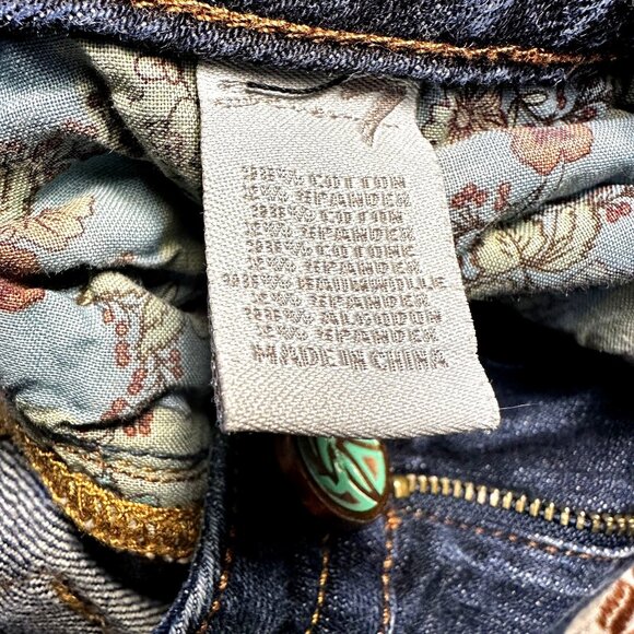 7 FOR ALL MANKIND Women Bootcut Jeans Sz 26 Floral Lined Mid Rise Stretch Blue - Picture 7 of 7